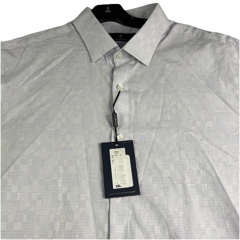 $98 Hart Schaffner Marx Men's XL Long Sleeve Shirt Cotton , White/Blue NWT